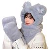3-in-1 Women Cartoon Style Warm Keeping Hat Camping Portable Soft Cute Scarf Gloves Cap Headwear Headgear Grey