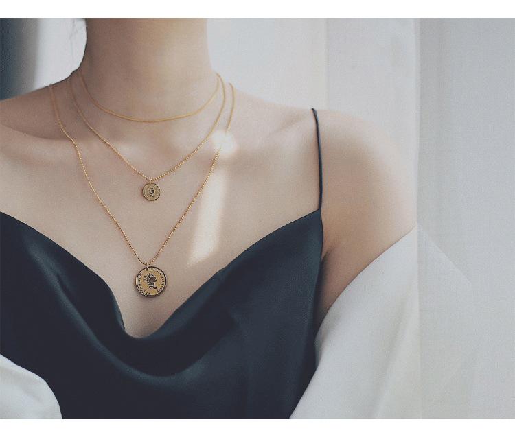 Gold Heart Letter Coin Necklace - Retro European American Style for Women