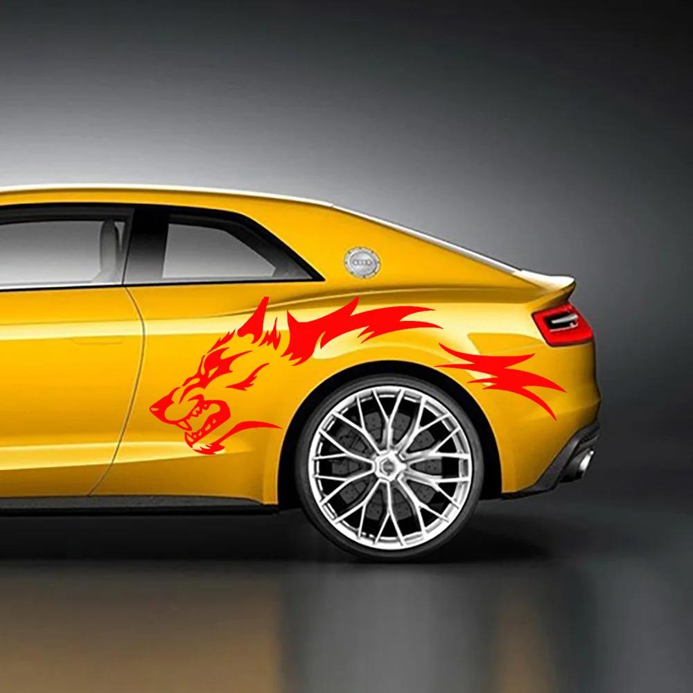 2PC Large Size Car Stickers Coyote Wolf Grunge Design Vinyl Decals Door Side Pickup Vehicle Truck Car Sticker Set Of Two