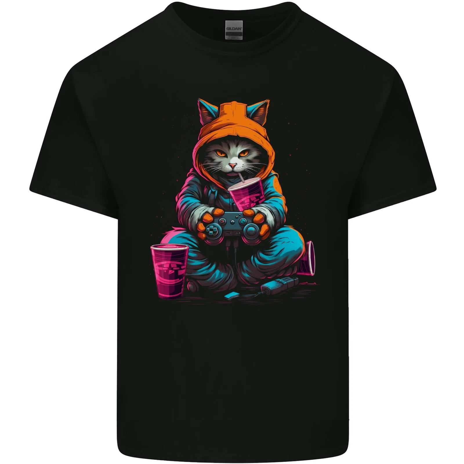A Gaming Cat Cool Gamer Video Games Kids T-Shirt Childrens M