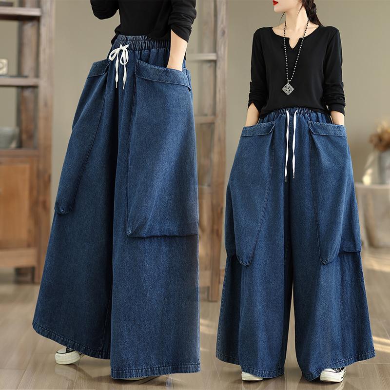 DIMANAF 2025 Autumn Winter Plus Size Jeans Women Clothing Blue Fashion Lady Loose Long Pants Big Pockets