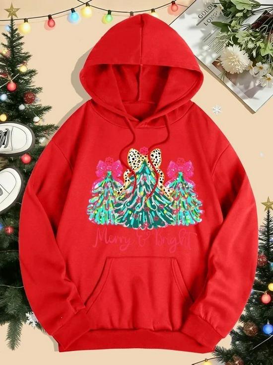 Merry Christmas Colorful Tree Women's Hoodie with Pockets - Comfy Hooded Sweatshirt for Autumn & Winter