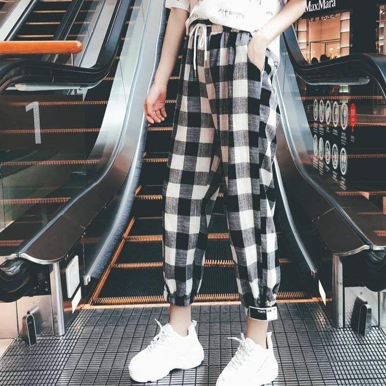 Buy Women Straight Plaid Print Ankle 