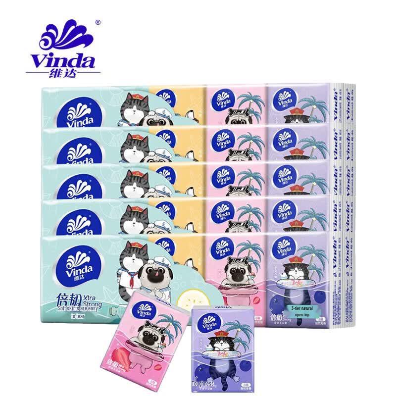 Vinda 3-Ply Soft Paper Handkerchiefs, 50-Pack