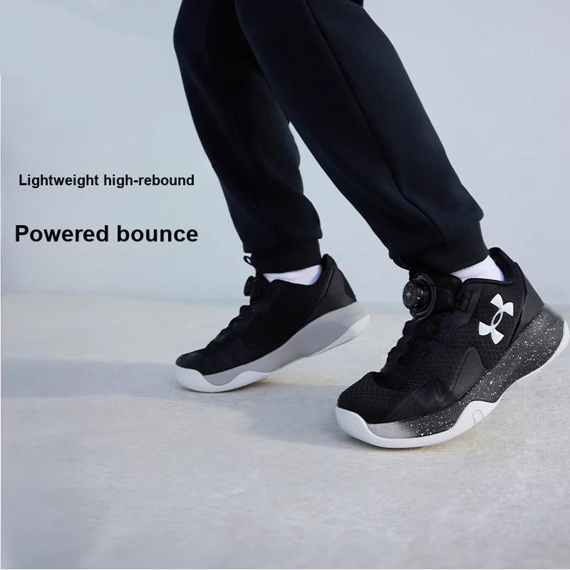 Under Armour Fabric Mesh Leather Boa Rotating Buckle Comfortable Versatile Kids Running Shoes Unisex Running Shoes Black 2431220
