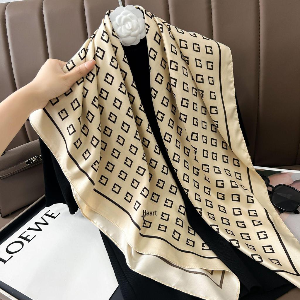 Silk Neckerchief: 90x90 Large Chic Square Scarf for Women - Perfect for Spring, Autumn, Winter Fashion
