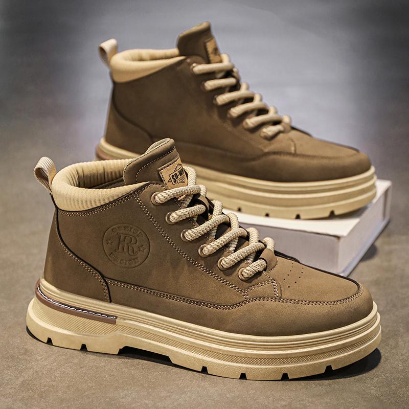 Men's high-top boots, high-quality leather shoes, fashionable outdoor casual shoes, men's plus-size boots