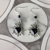 Gothic Retro Sliver Color Flame Sacred Heart Talisman Black Heart Shape Dangle Earrings for Women Hallowmas Party Jewelry Gifts