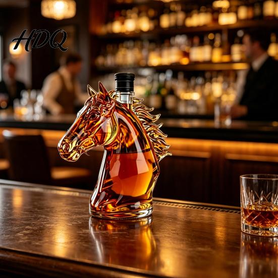 Engraved Glass Decanter Horse Head Whiskey Decanter Funny Liquor Bottle 350ml Wine And Spirits Novelty Bar Decor Gift for Men Dad Lovers Home