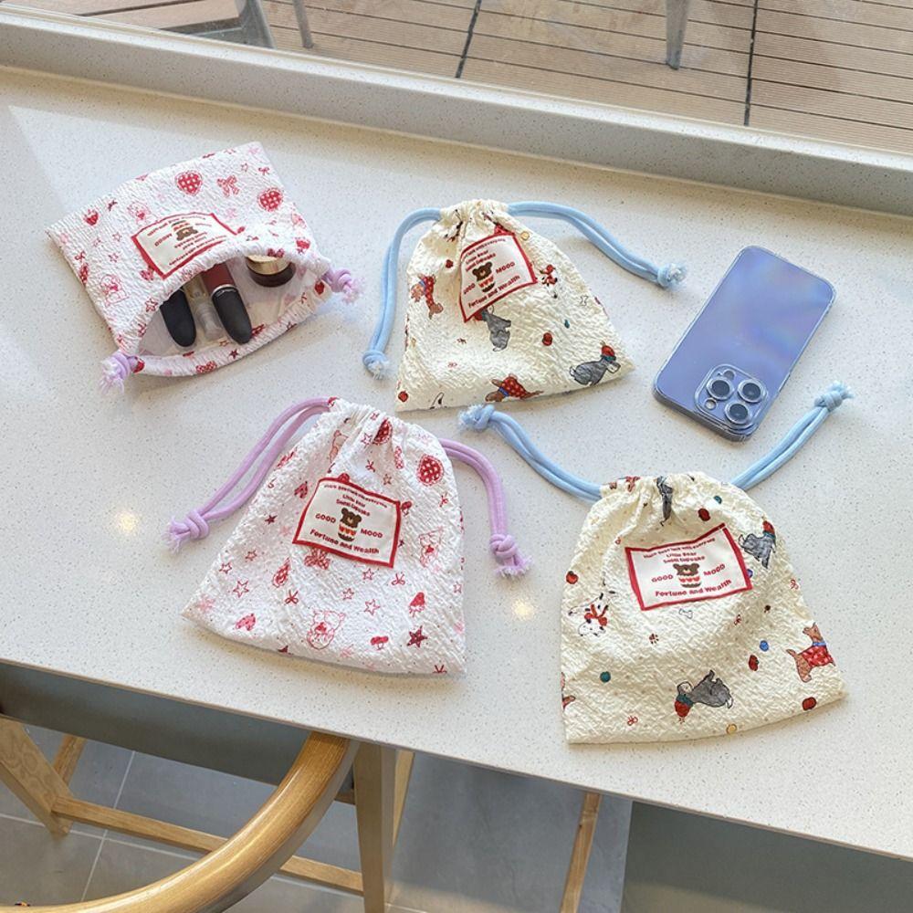 Cute Portable Storage Bag Mini Multi-purpose Drawstring Coin Purse Dustproof Cartoon Makeup Lipstick Pouch