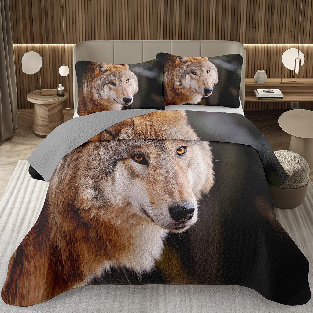 Wolf Bedspreads For Boys Teens Men Wild Safari Animal Coverlet Twin King Reversible Grey Bedding Set Wildlife Quilted Bedspread
