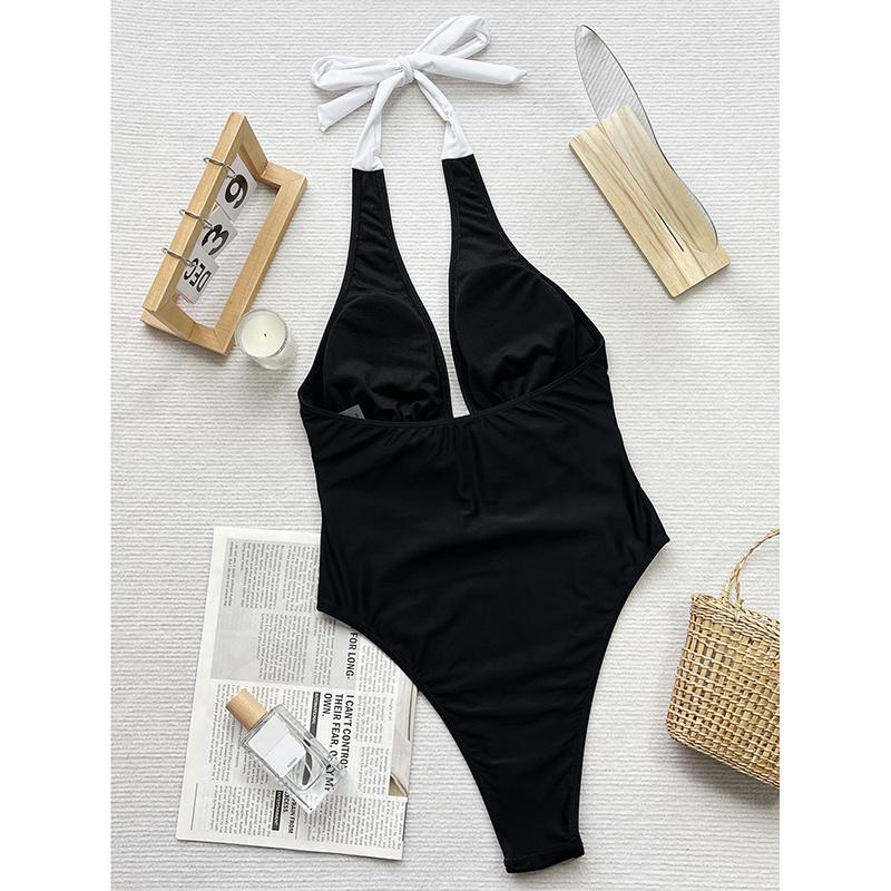 Einteiliger Badeanzug Damen Push Up Schleife Strand Badeanzüge Schwimmanzüge Strandbekleidung V-Ausschnitt Bademode Badeanzug Weiblich