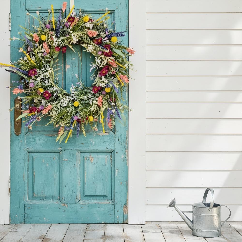 45cm Künstlicher Wildblumen Türkranz Bunter Wildblumen Stil Dekorative Girlande Mehrzweck Heimdeko Kranz Frühling Sommer