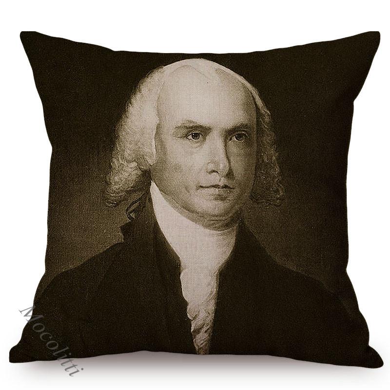 Famous Character George Washington James Madison Portrait Art Home Decoration Sofa Throw Pillow Case Cotton Linen Cushion Cover