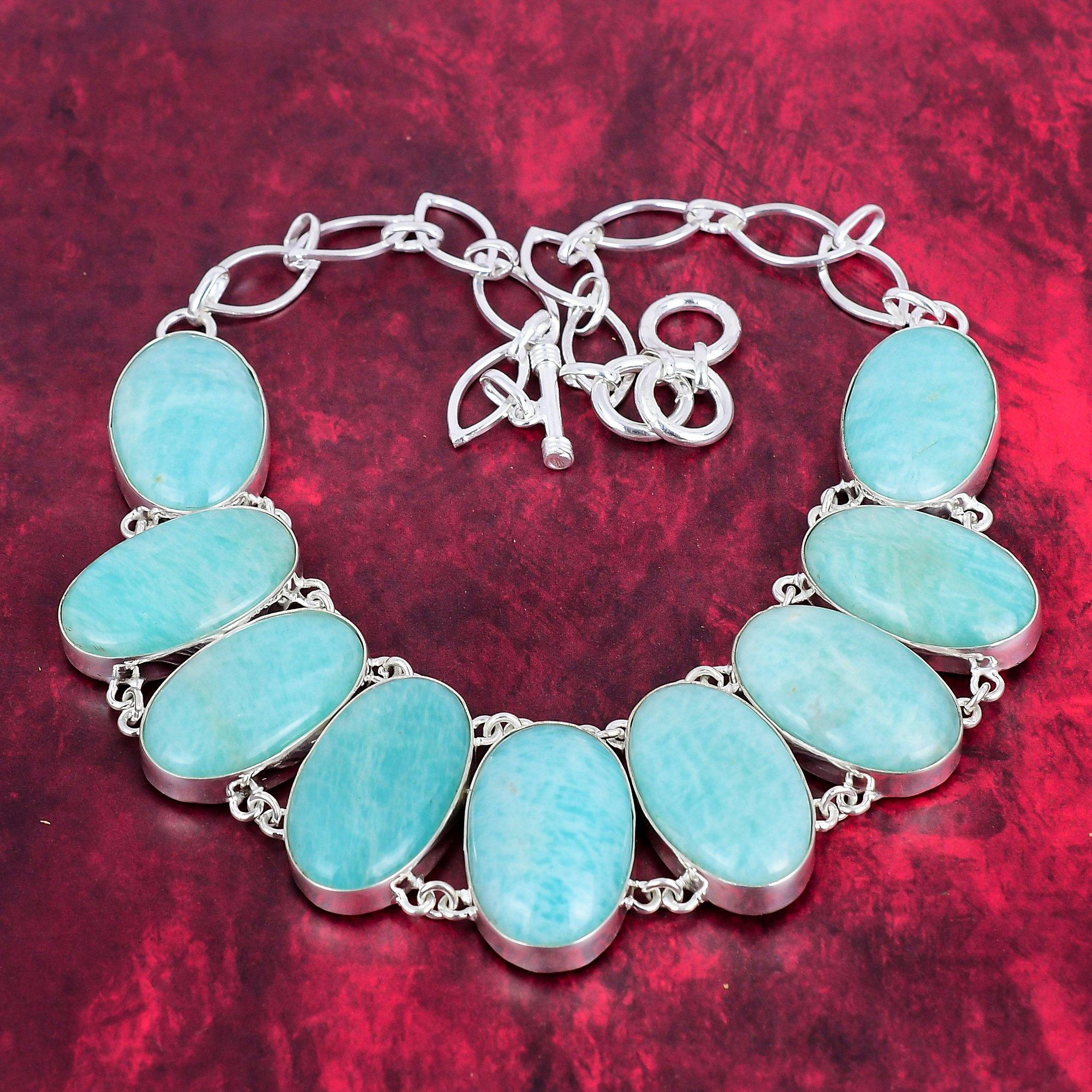 

Ожерелье из натурального амазонита из стерлингового серебра 925 пробы с регулируемой цепочкой, уникальное ювелирное ожерелье из драгоценного камня ручной работы на День памяти Adjustable with 18 inches синий