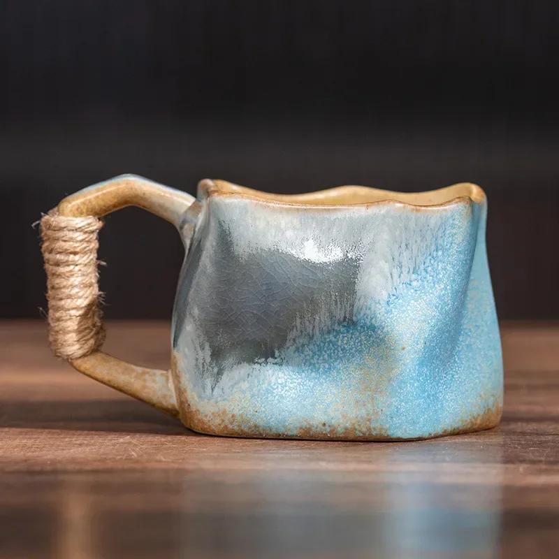 240ml Ceramic Tea Coffee Cups Irregular Shape Retro Drinkware Milk Coffee Mug Home Kitchen Desktop Juice Cup Handheld Type Mugs