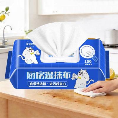 Kitchen Wipes 100 Sheets Large Pack Powerful Oil Stain Removal Special Disposable Wipes Cleaning Extra Large Extra Thick Wet Wipes