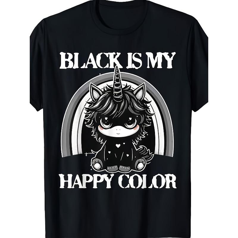 

European sizes Men s & Women s Plus Size Goth Emo Unicorn T-Shirt - Black Is My Happy Color Gothic Girl Emo Style 4XL чорний