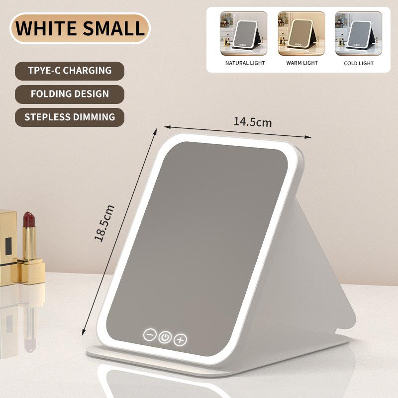 LED Makeup Mirror Portable Foldable with Light Rechargeable Makeup Mirror Desktop Fill Light Leather Shell Mirror