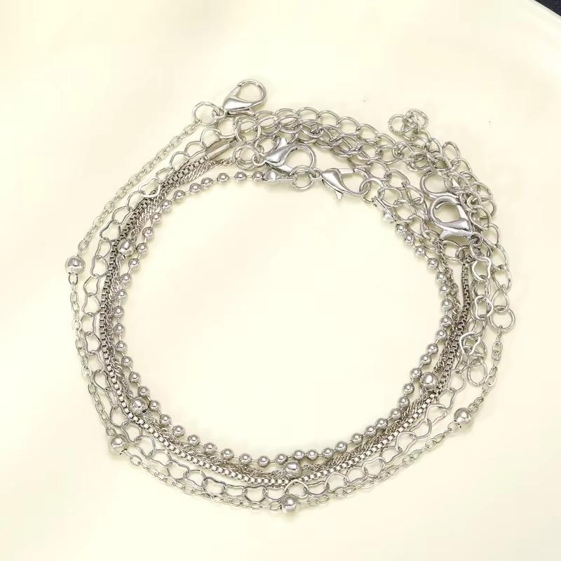 5 Pcs Set Silver Color Chain Bead Bracelets for Women Simple Elegant Vacation Beach Party Casual Jewelry Versatile Daily Wear
