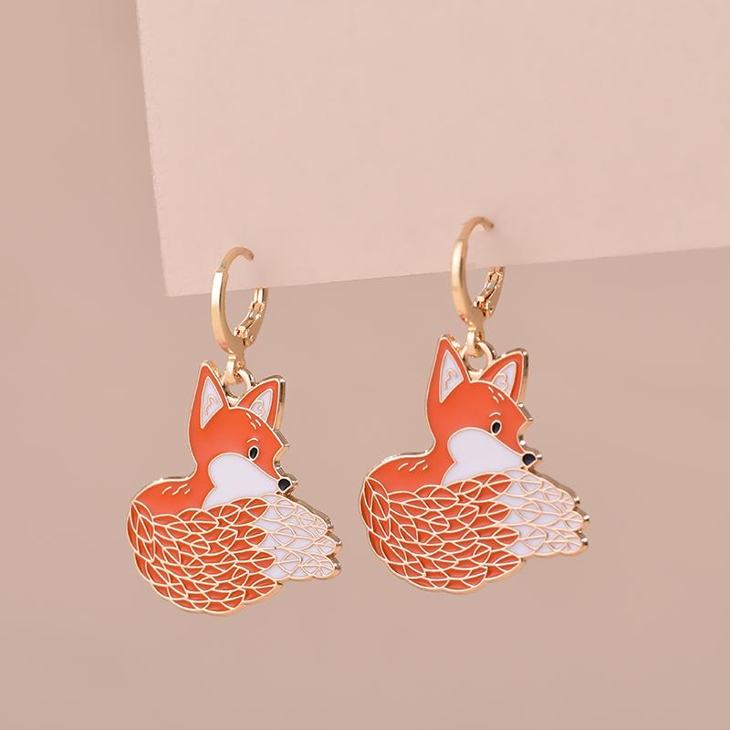 Colorful Aesthetic Animal Cat Rabbit Koi Dragon Earrings For Women Girls Enameled Delicate Gold Color Hoop Earrings Jewelry Gift