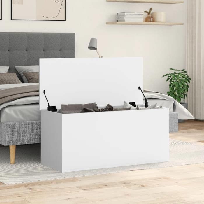 VidaXL Boîte de rangement blanc 100x42x46 cm bois d'ingénierie, boîte à couvertures, coffre de rangement, boîte de rangement 840660