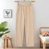 New Style High-Waisted Summer Cropped Mom Pants - Elastic Waist, Straight Leg, with Pockets for Middle-Aged and Elderly
