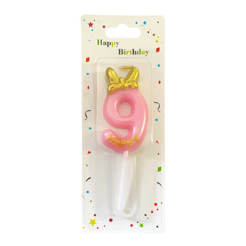 1pc Pink Numbered Birthday Candles Golden Bow Cake Decoration for Children boys Girls Teenage Birthday Baking Decoration Plugins