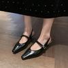 2025 Summer Sexy Pointed Toe Women's High Heels Trendy Sling-Heel PU Sandals Fashionable Pleated Shallow Mouth Office Slippers