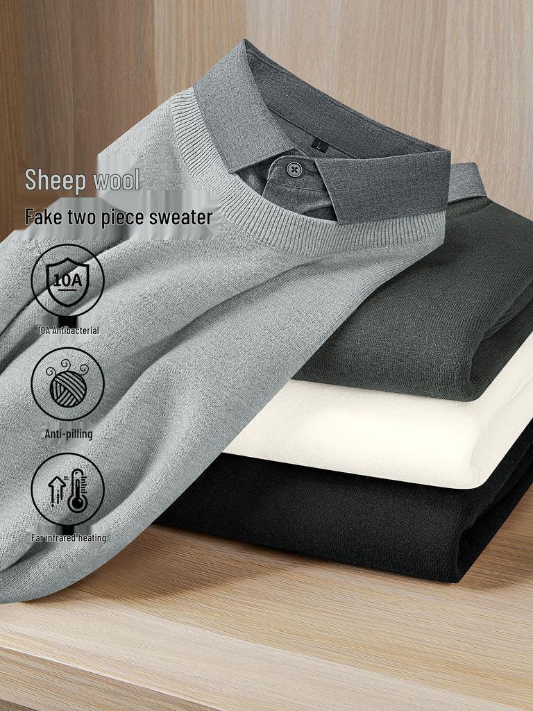 Men's Wool Modal Faux Two-Piece Lapel Sweater: New Autumn/Winter Warm Knit Base Layer Top
