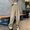 Women Khaki High Waist Loose Wide Leg Casual Hip Hop Cargo Pants