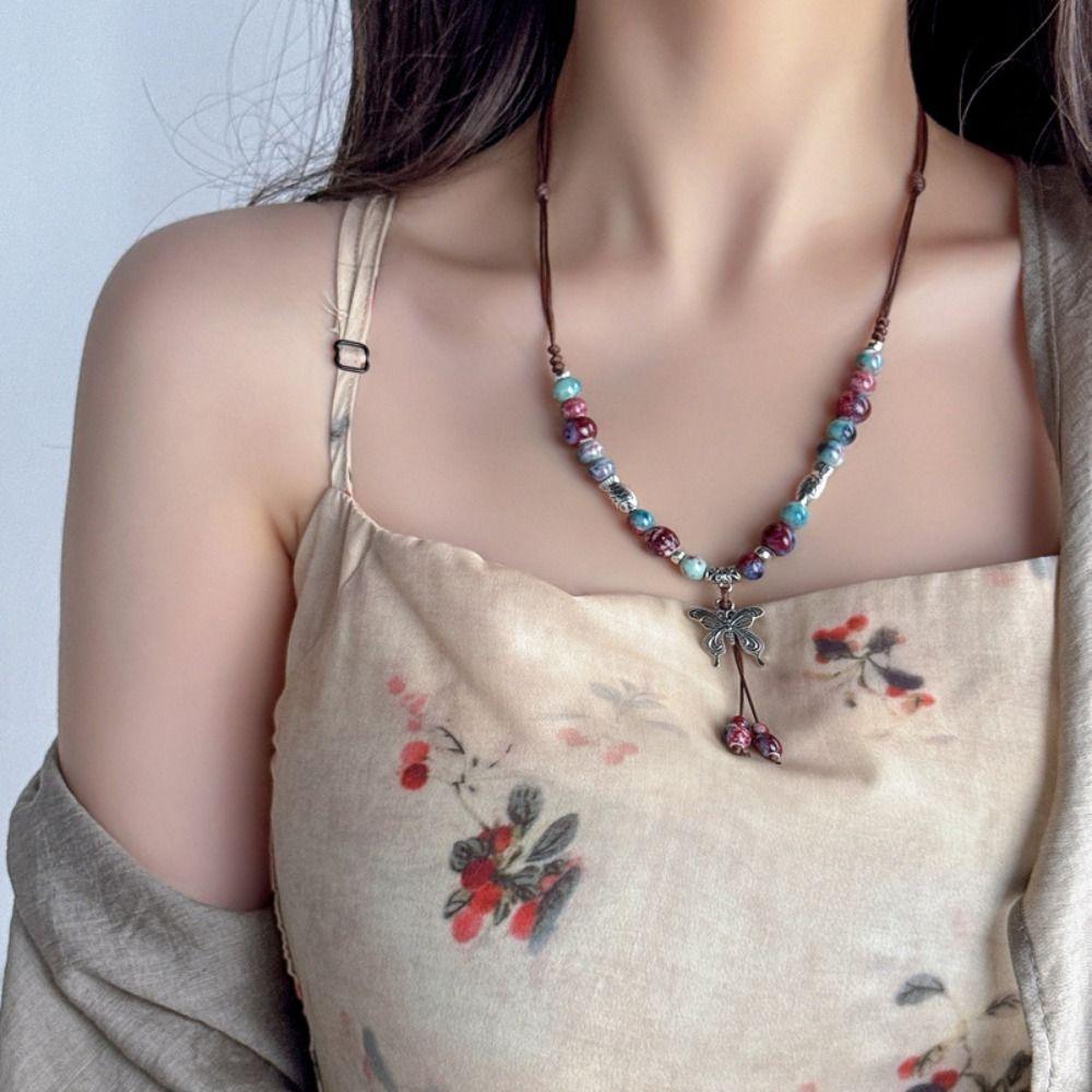 Chinese Ethnic Style Butterfly Pendant Necklace Adjustable Necklace  Jewelry Accessory