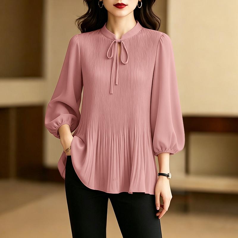 ZANZEA Women Lace-up V-Neck Loose Casual Long Sleeve Pleated Blouse S