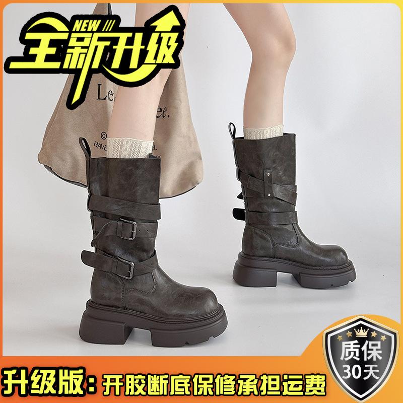 Retro versatile high-heeled leather boots texture thick-soled Martin boots women's autumn and winter British style small thick-heeled fashion boots