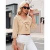 Womens Ruffled V Neck Three Quarter Sleeve Polka Dot Chiffon Blouse