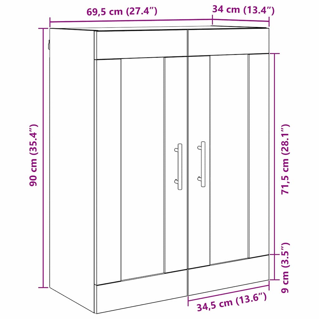 Wall Mounted Cabinet In Black Oak Effect 69.5 X 34 X 90 Cm