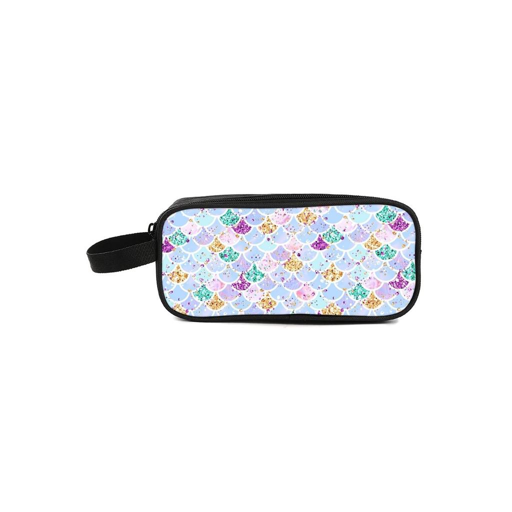 Mermaid Double Layered Pencil Case with Handheld for Boy/Girls Best Gift 2D Flat Cartoon School Pencil Bag for Children