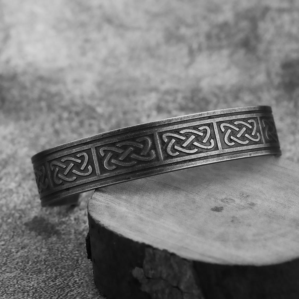 Vintage Viking Celtic Knot Antique Stainless Steel Cuff Bracelet
