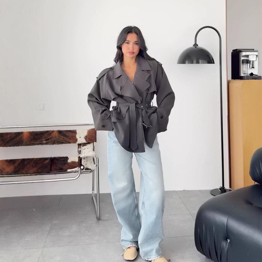 2025 cross-border European and American women's clothing Amazon V-neck long-sleeved button-down workplace casual pants trench coat fashion suit