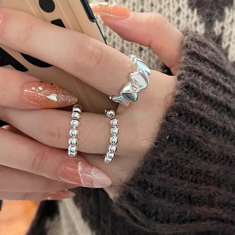 Geometric Style Adjustable Open Ring For Women Chic Minimalist Beaded Design In Silver Color Perfect For Fashionable Commute 2023 Winter Collection