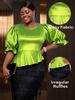 Blusa Verde Ruffle com Manga Bufante Plus Size para Mulheres