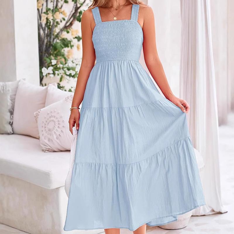 Casual Dress Bohemian Sleeveless Strapless Long Skirt Pleated Layered Summer Dress
