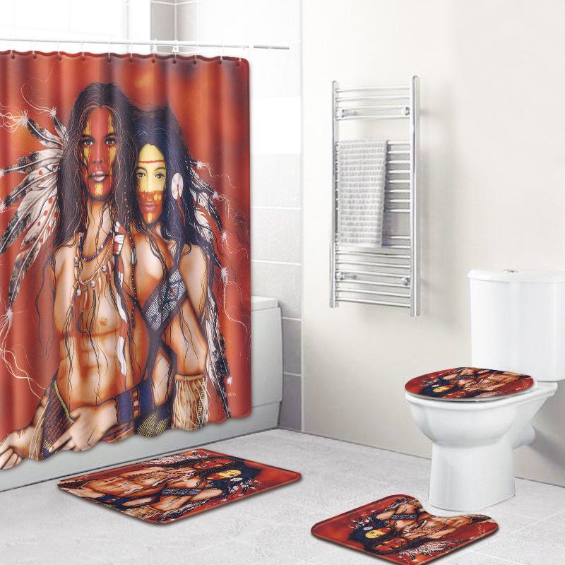 Abstract Art Bathroom Non-Slip And Anti-Mildew Floor Mat Shower Curtain Combination Carpet Couple Human Body