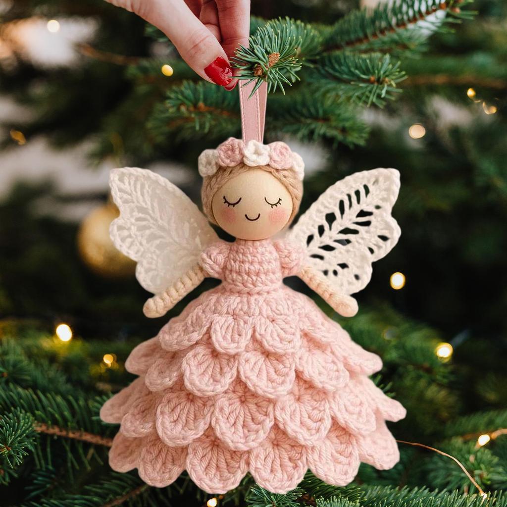 DIY Crochet Angel Ornament Kit Handmade Crochet Materials Angel Ornament Set Handcrafted Christmas Tree Decorations (Unfinished)