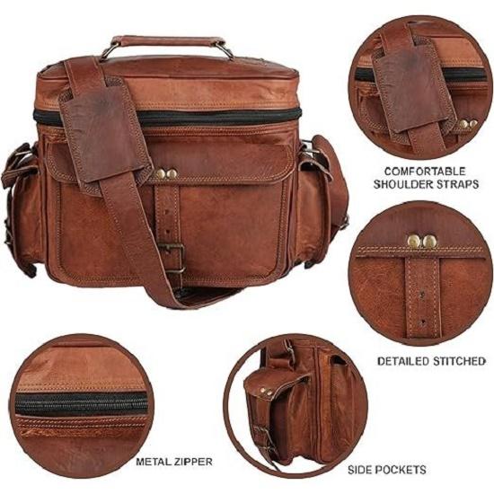Leather Messenger Bag for Camera - Vintage Shoulder Satchel Camera Bag for DSLR, - Travel, Portable Photography Bag