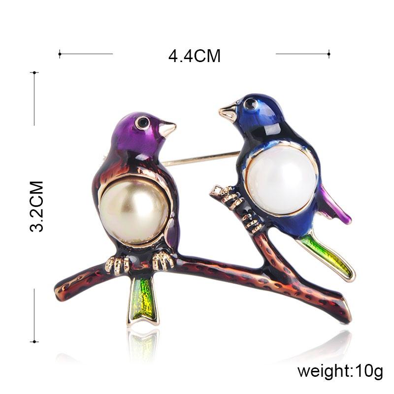Blucome Fashion Two Birds Shape Pins Colorful Enamel Imitation Pearl Animal Magpie Brooches Women Party Suit Clothes Accessories