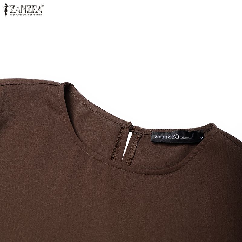 ZANZEA Women Casual Round Neck Loose 3/4 Sleeve Dress