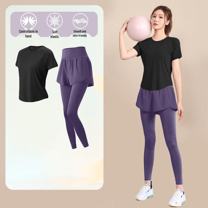 Women's High-End Short-Sleeve Sport T-Shirt & Fitness Set - Breathable, Quick-Drying Yoga and Running Wear