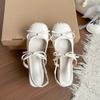 Silver Baotou Premium Mary Jane Sandals Thick Heel Bow Fairy Style French Pleated Single Shoes High Heel Sandals