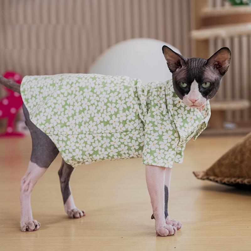 Summer Sphynx Hairless Floral Shirt Cat Clothes for Cat Devon Rex Conis Cat Costume Kitten Outfits Sphynx Cat Dress Pet Supplier